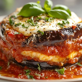Eggplant Parmigiana with Mostaccioli