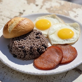 2 Eggs, Bolillo, Rice, Ham