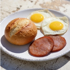 2 Eggs, Bolillo, Rice, Ham