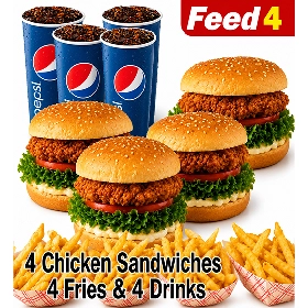 4 Chicken Sandwiches, 4 Fries, 4 Drinks